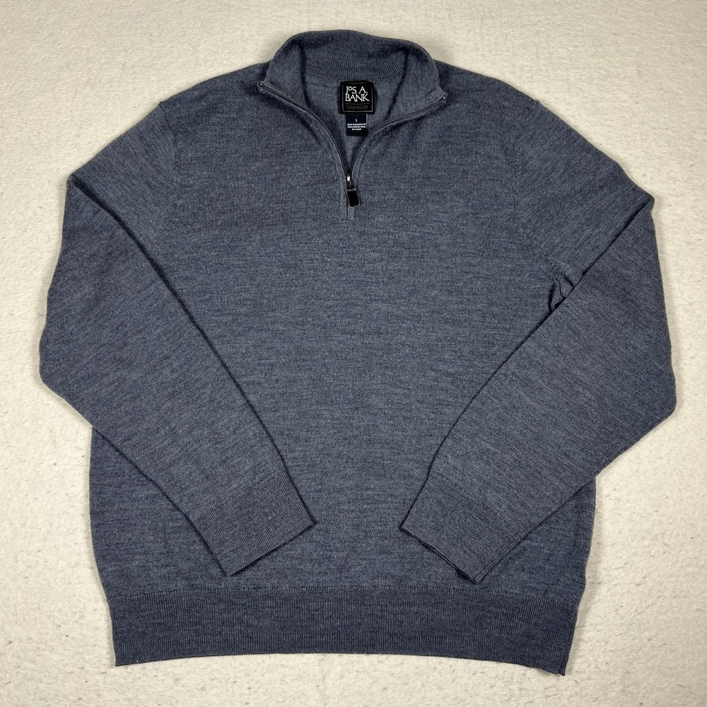 Jos. A. Bank Traveler 1/4 Zip Sweater Mens Large Merino Wool Gray Mock Neck - Picture 2 of 6
